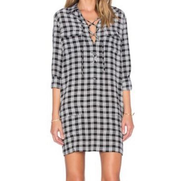 Equipment Knox Lace Up Plaid Silk Shirt Dress Size Small - Picture 3 of 13